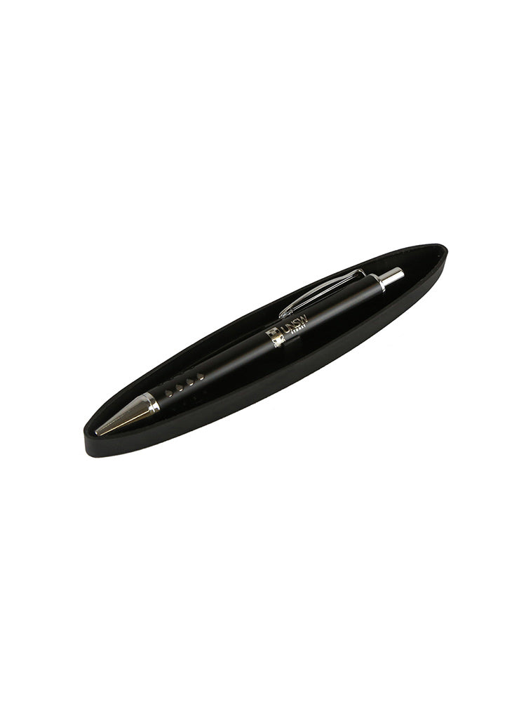Black steel pen with the UNSW logo - black in box