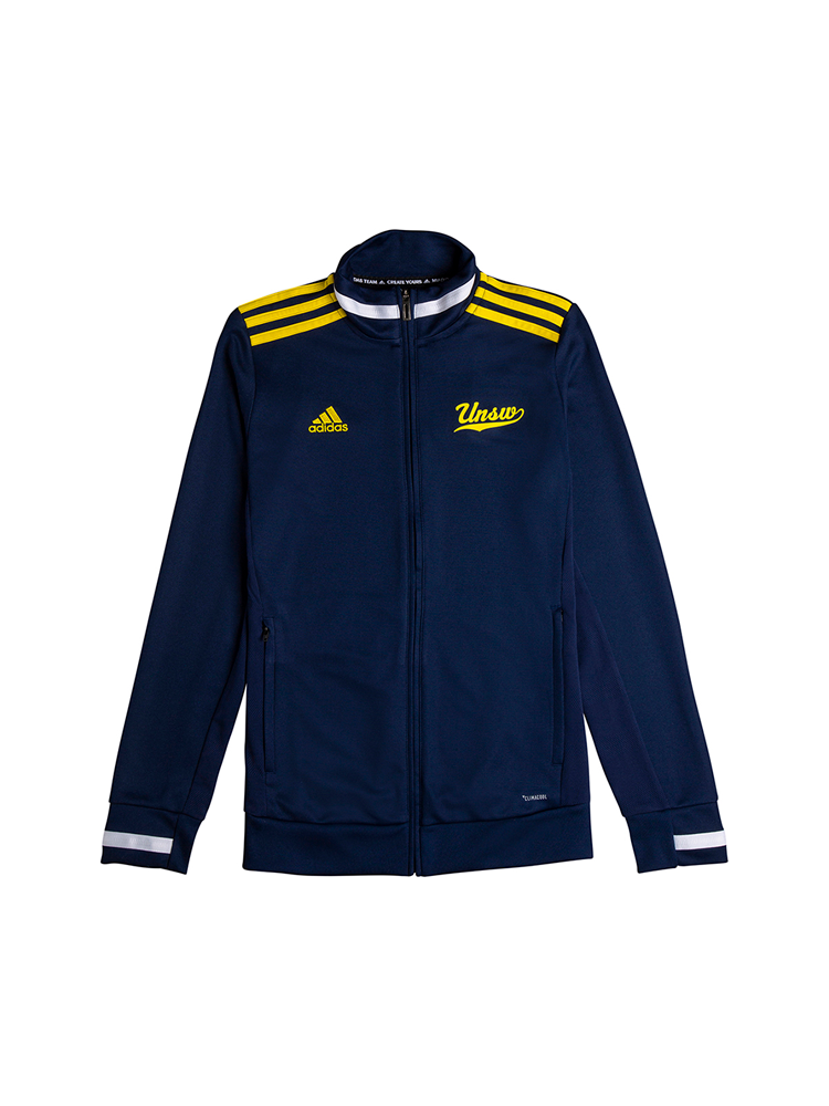 UNSW x Adidas Jacket ladies in navy blue with yellow stripes and logo