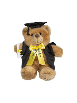 20cm UNSW Graduation Bear with gold neck ribbon - front view