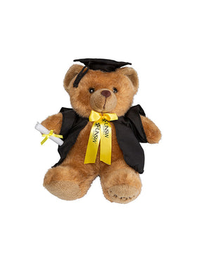 24cm UNSW Graduation Bear with gold neck ribbon - front view
