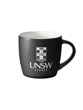 Black mug with a contrast interior available in three colours, white UNSW logo on the front - white