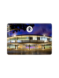 Fridge magnet with a photo of the Roundhouse exterior and Roundhouse logo