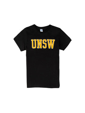T-shirt in black or grey with UNSW text across the chest - black