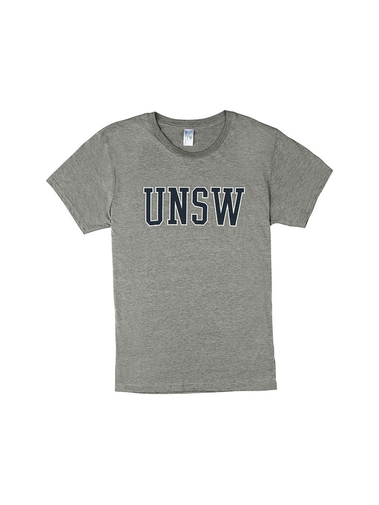 T-shirt in black or grey with UNSW text across the chest - grey