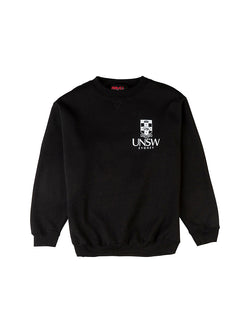 Black Essentials Crew Neck with a white UNSW logo on the breast 